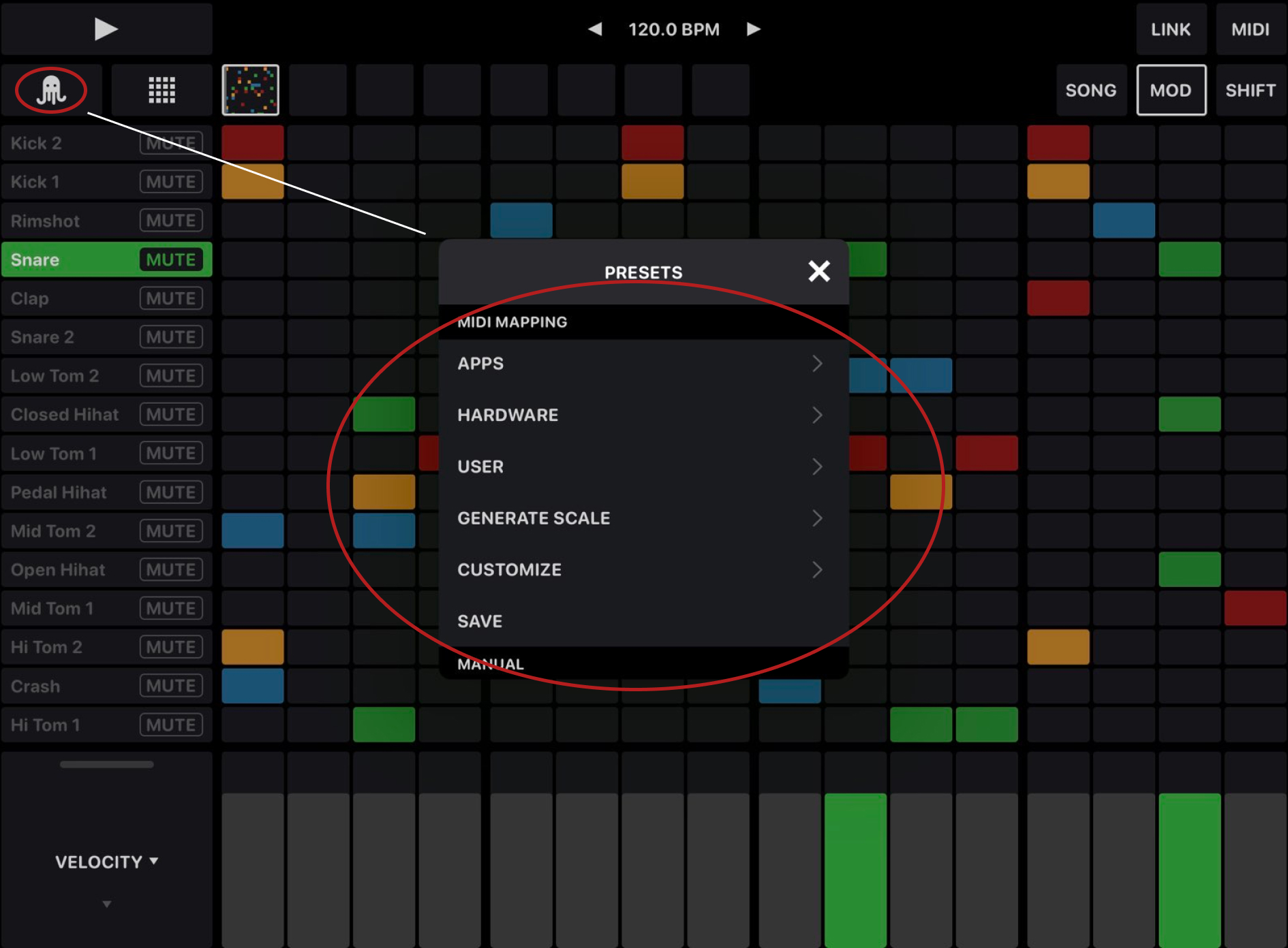 OCTACHRON MIDI Drum Sequencer (AUv3) for iOS - MIDI Setup