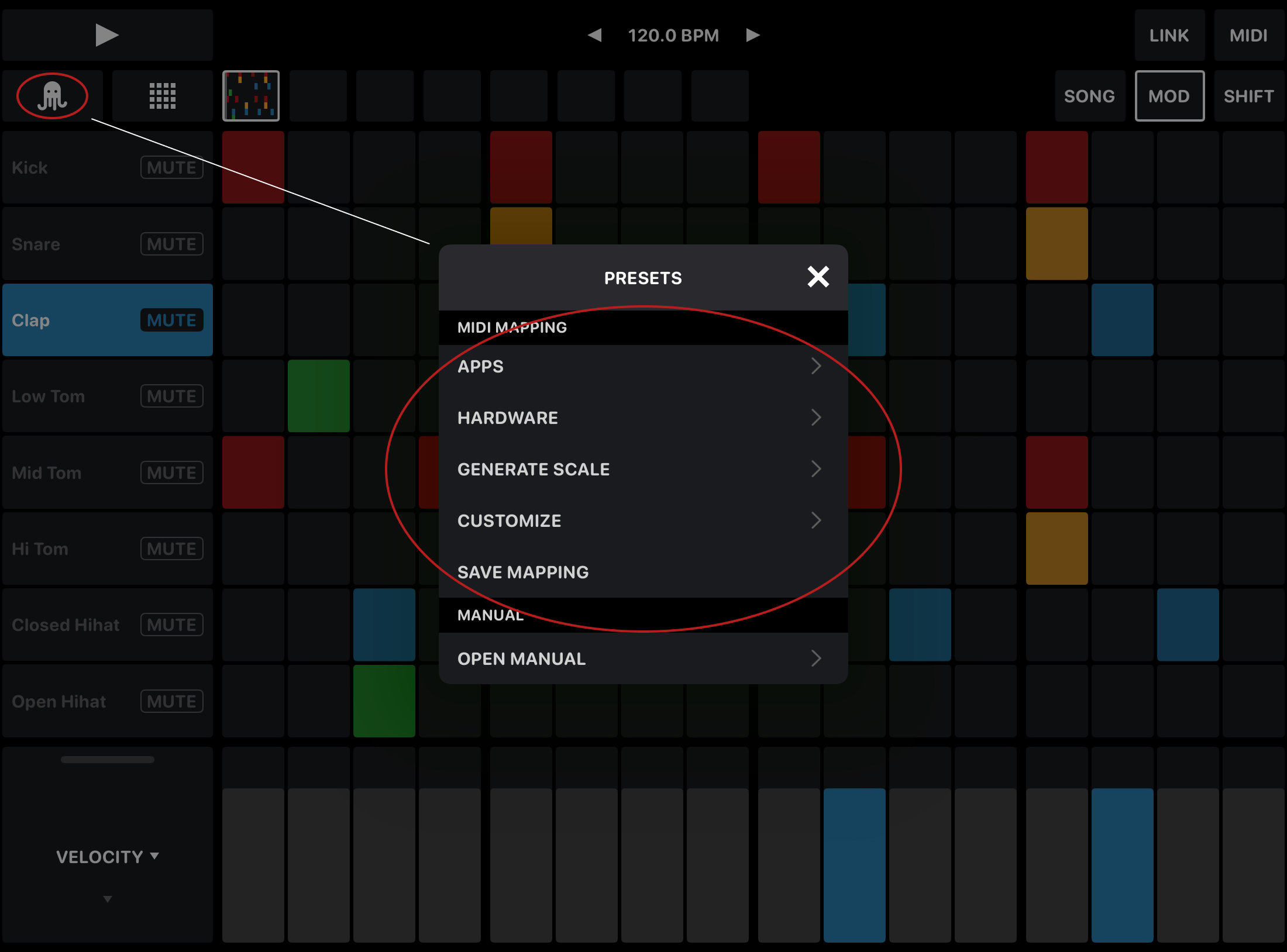 OCTACHRON MIDI Drum Sequencer (AUv3) for iOS - MIDI Setup