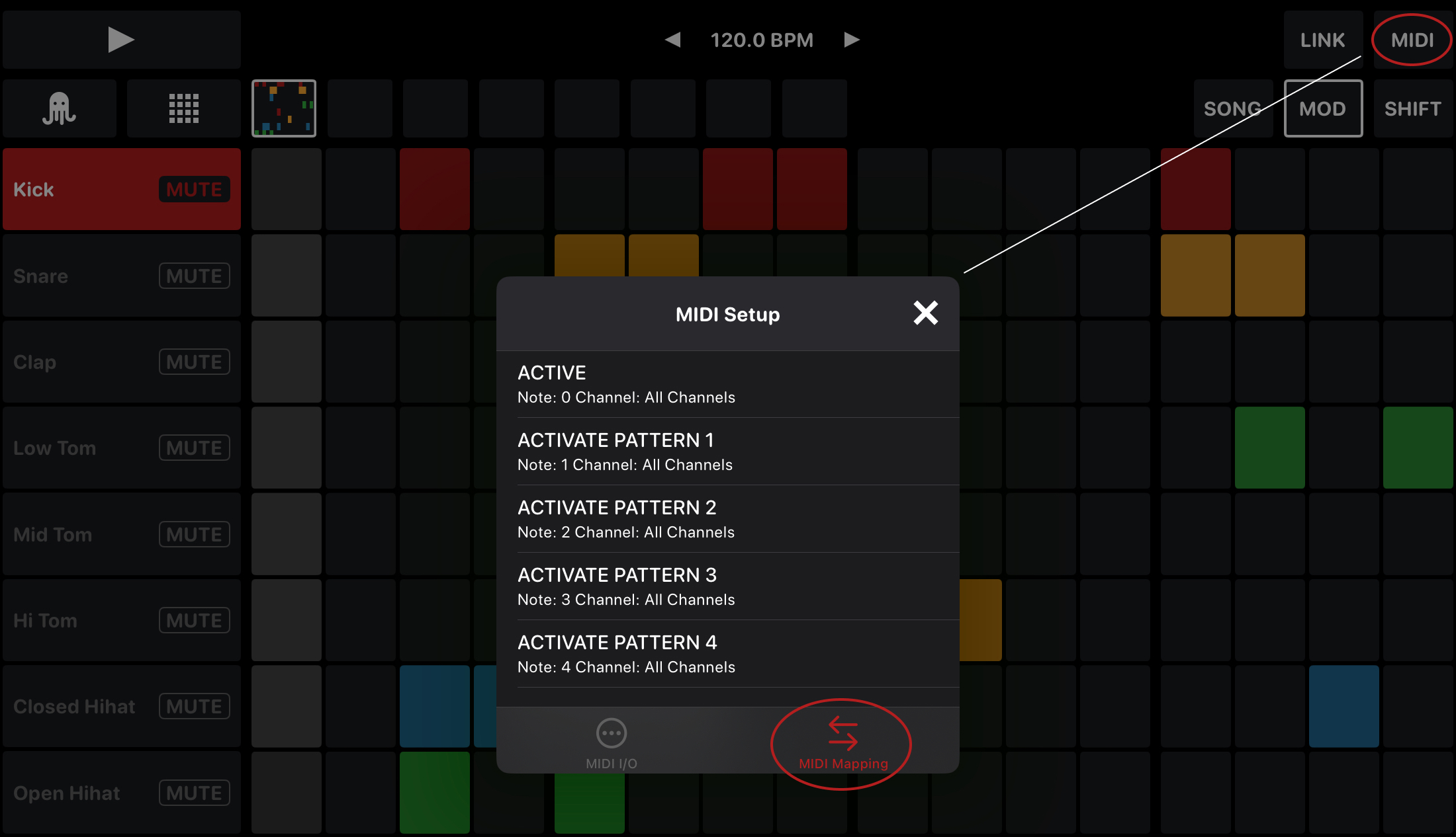 OCTACHRON
 MIDI Drum Sequencer (AUv3) for iOS - MIDI Setup